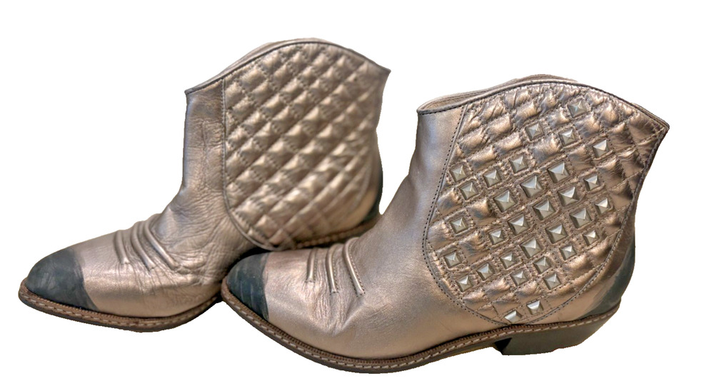 $225 JOE'S DANA Metallic Leather Designer Studded Cowboy Ankle Boots 7.5